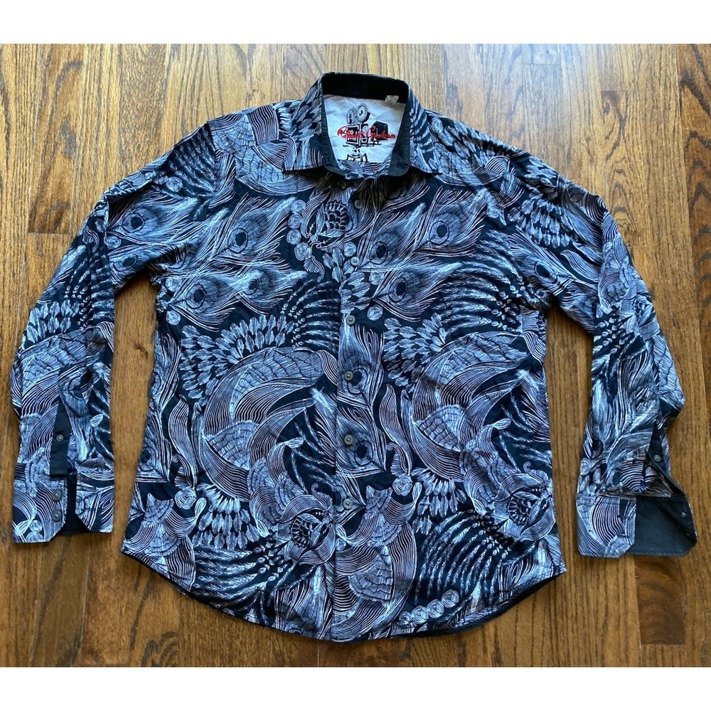 Robert Graham Shirt Mens Small Black Peacock Floral Long Sleeve Button Flip Cuff